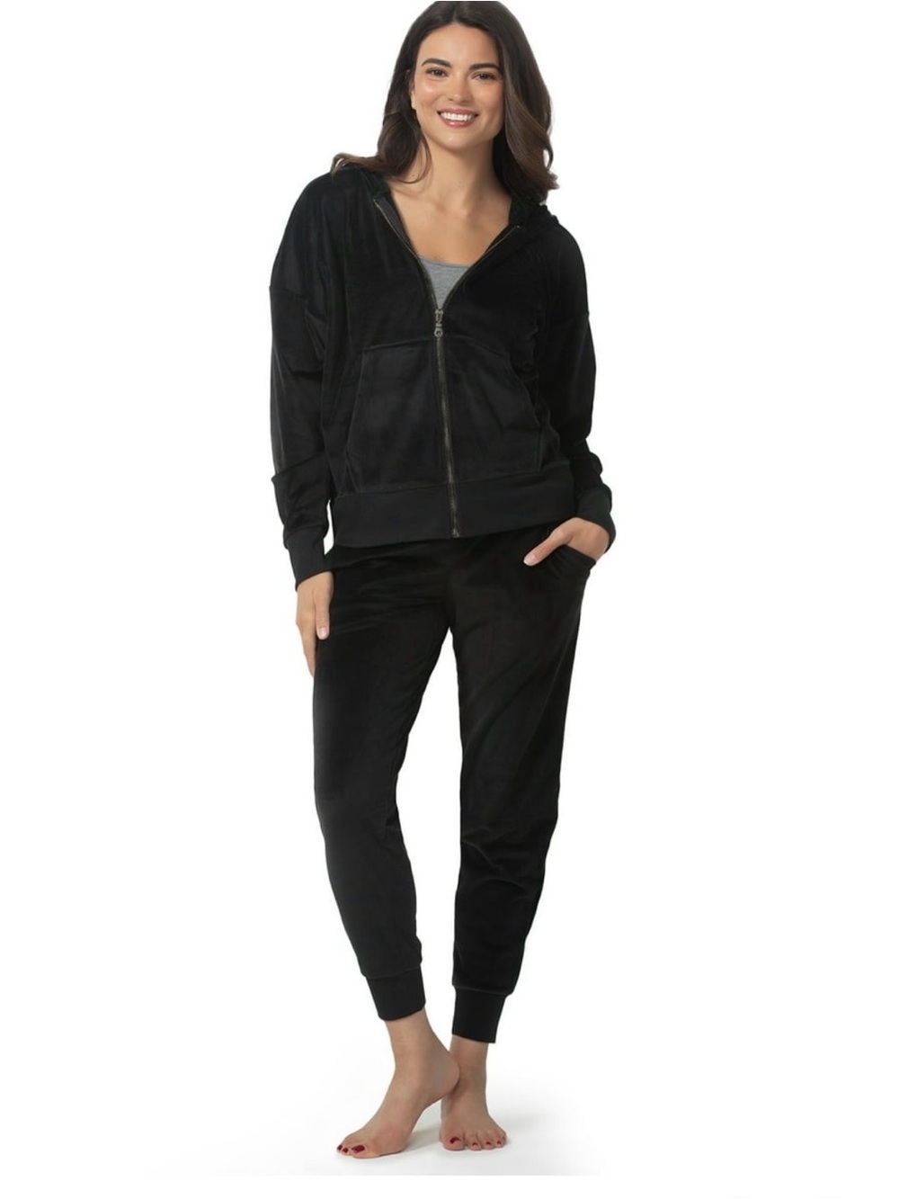 Felina Black Velour Zip Hoodie & Jogger Set